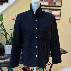 Talbots Woman’s Black Quilted Silver Snap Button Stand Up Collar Barn Jacket Med